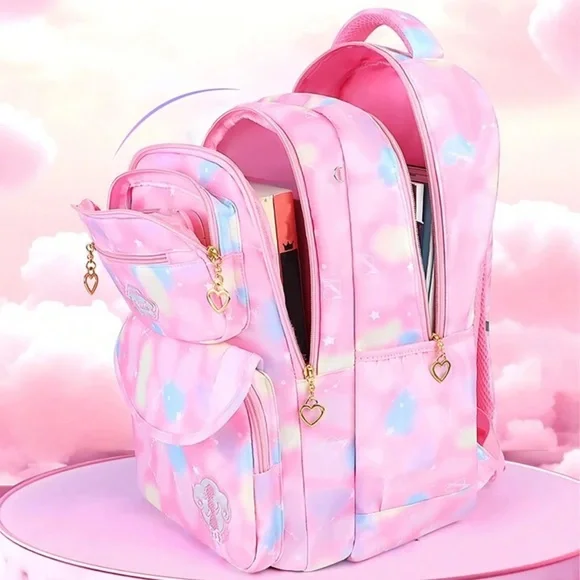 Whimsical Pink Cloud Backpack with Padded Straps and Lunch Bag - Picture 2 of 5